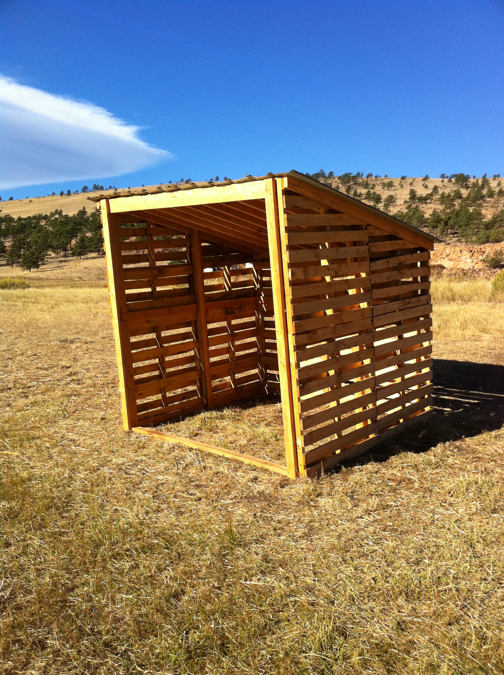 livestock pallet barn in a temporary pasture at Mountain Sky Ranch